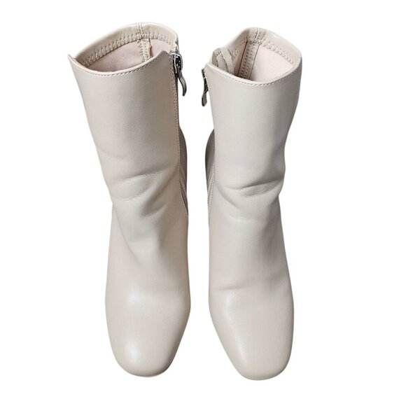 Mia Carla Beige Square Toe Vegan Leather Zip Chunky Heel Bootie Boot - Picture 7 of 13